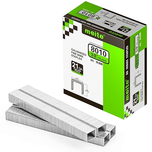 meite 21 Gauge Upholstery Staples, 1/2-Inch Crown with 3/8-Inch Length Galvanized Heavy Duty Staples for Staple Guns MT8016, MT8016S, and MT8016SLN (10,000 Counts)