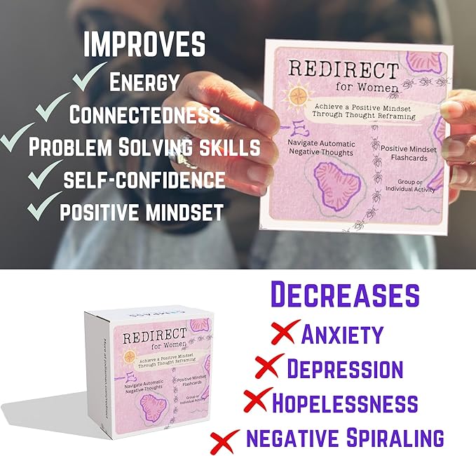 Redirect for Women Cards – Turn Automatic Negative Thinking (Ants) to Positive Affirmations to Improve Healing, Self-Esteem & Decrease Depression, Anxiety, Stop Intrusive Thoughts