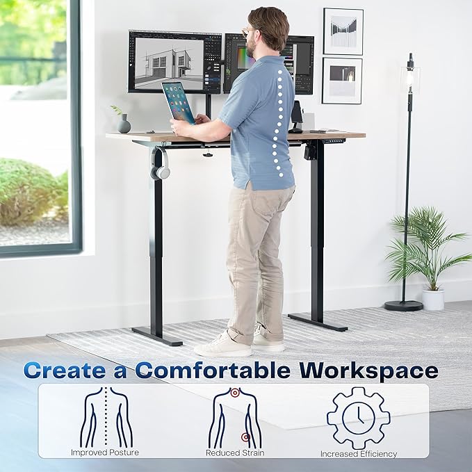 VIVO Electric 55 x 28 in Standing Desk, Memory Height Adjustment, 1B Series, Holds 220 lbs, One-Piece Reclaimed Wood Top, Black Frame, DESK-KIT-1B55P