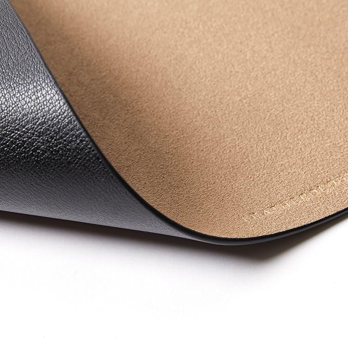 Leatherology Premium Black Full Grain Leather Modern Conference Pad – Slim Desk Mat for Laptop, Keyboard & Mouse | Professional Workspace
