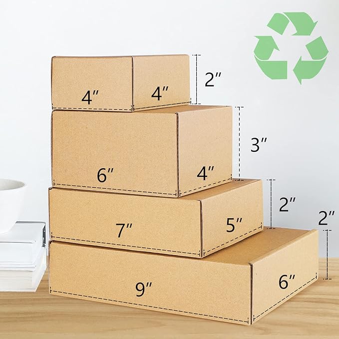 Eupako Small Shipping Boxes 4x4x2 Inches - 50 Pack Brown Corrugated Cardboard boxes for Packaging Small Business, Mailer Box