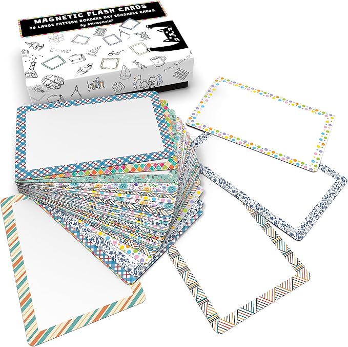 Attractivia Dry Erase Magnetic Labels 5.6 x 3.7 in, Pattern Borders, Large Dry Erase Magnets, 36-Pack, Erasable Write-On All-Purpose Labels, for Office, Education, Home, Whiteboard