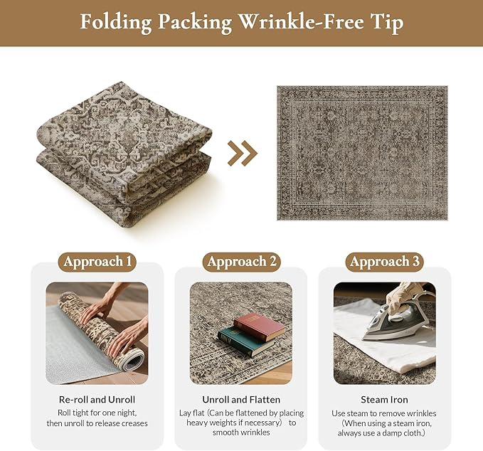 GENIMO 8x10 Area Rug Machine Washable Boho Rug for Living Room,Ultra-Thin Low Pile Carpet,Lightweight Indoor Printed Rug,Non Slip Floral Area Rug for Bedroom, Dining Room, Home Office,Brownish Green