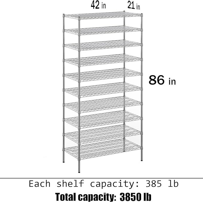 Regal Altair 21" Deep x 42" Wide x 86" Height Wire Shelving Kit | 10-Tier | NSF Commercial Storage Rack Unit