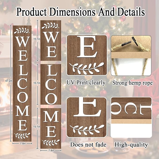 Farmhouse Wooden Merry Christmas Welcome Sign Stand for Front Door, 47" Large Welcome Sign for front porch, Rustic Vertical Tall Xmas Gift Porch Leaner Decor for Outdoor Patio Garden