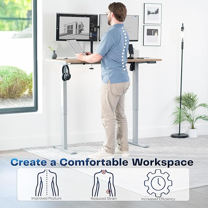 VIVO Electric 55 x 28 in Standing Desk, Memory Height Adjustment, 1B Series, Holds 220 lbs, One-Piece Reclaimed Wood Top, Gray Frame, DESK-KIT-1G55P