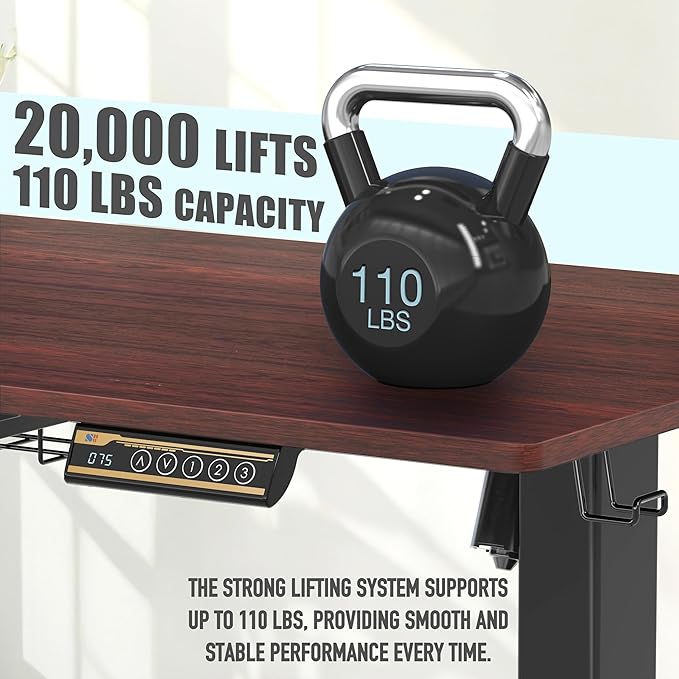 SHW 55 x 28 Inches Electric Height Adjustable Standing Desk with Drawer and Memory Preset, Cherry