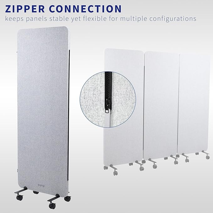 VIVO Freestanding 24 x 66 inch Privacy Panel, Mobile Cubicle Divider, Single 24 inch Wall Partition with 2-Sided Zipper Attachment System, Gray, PP-1-T024G-M
