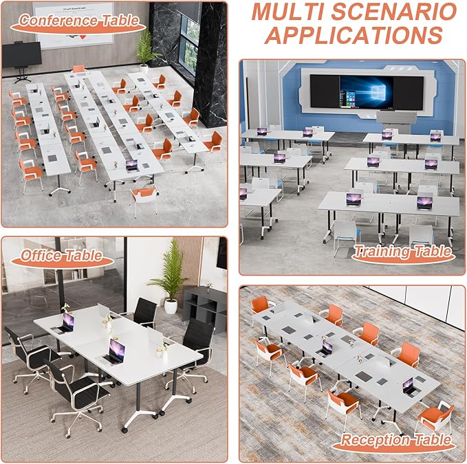 Conference Table Flip Top Mobile Conference Room Tables,Folding Conference Table with Wheels,Large Meeting Training Seminar Table Saving Space for Office Classroom(12A,47.2'')