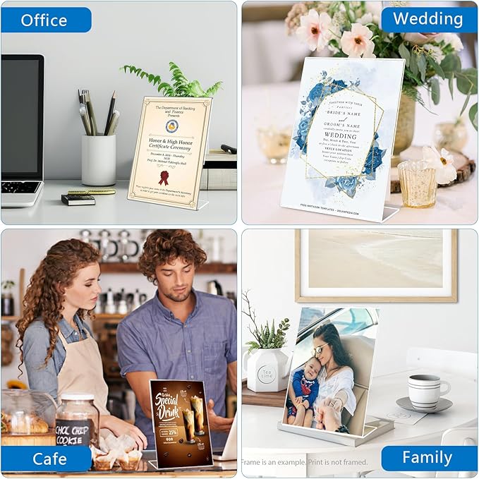 DESONAUT 8Pack Slanted Back Acrylic Sign Holder 4 x 6Inches，Clear Plastic Sign Holder Paper Photo Display，Menu Table Top Desktop Stand，Clear Picture Frame，Flyer Holder(Vertical)