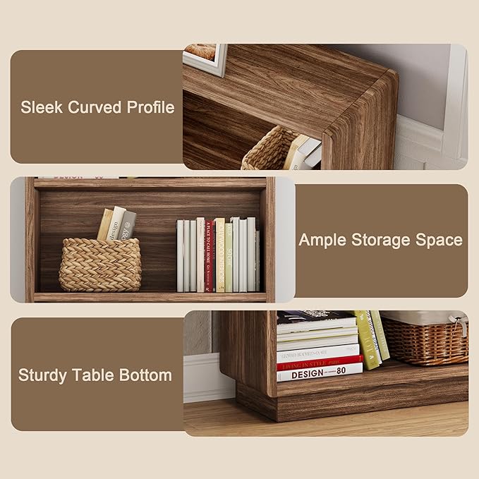 ChooChoo 3-Tier Bookcase, Wooden Bookshelf, Farmhouse Bookshelf with Open Storage, Tall Bookcase for Bedroom and Home Office, Brown Walnut