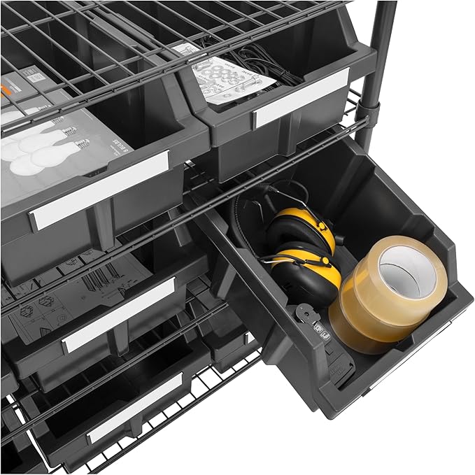 Seville Classics Heavy Duty NSF Bin Rack Solid Steel Wire Shelving Storage Unit, Patented Organizer for Garage, Warehouse, Office, Restaurant, Classroom, Kitchen, Graphite, 4-Tier includes 9 Bins