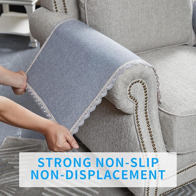 MINJIATEX Couch arm Covers,Non-Slip lace Sofa arm Covers Set of 2 Washable Sofa armrests Covers for Living Room Recliner Chair arm Cover Protectors for Leather Sofa armrest slipcover (MYS-Grey)