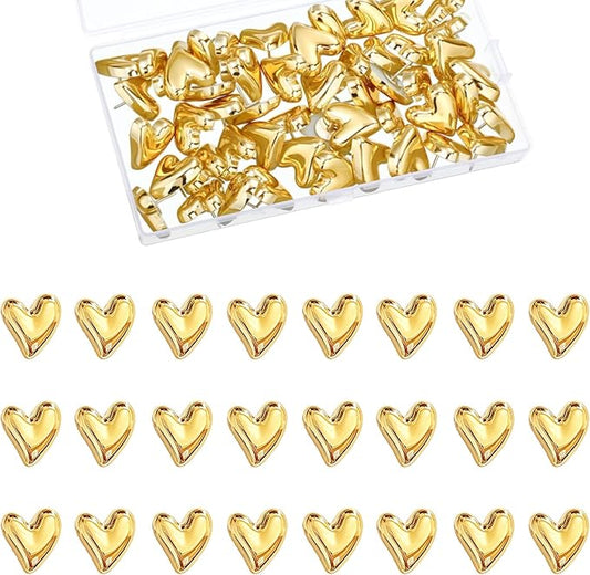 CllyCnny Heart Push Pins: 50PCS Cute Decorative Push Pins Gold Heart Thumb Tacks for Cork Board Wall Bulletin Board Maps Photos Posters Home Office Supplies Accessories