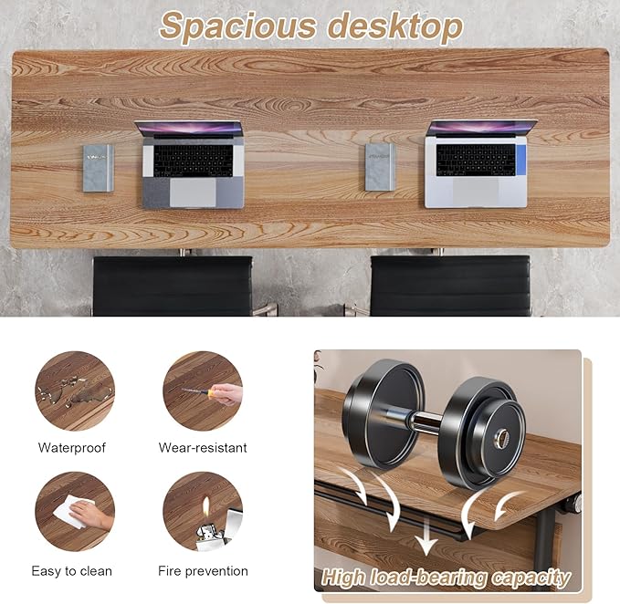 Conference Table Flip Top Mobile Conference Room Tables,Folding Conference Table with Wheels,Large Meeting Training Seminar Table Saving Space for Office Classroom(2B,55.1'')