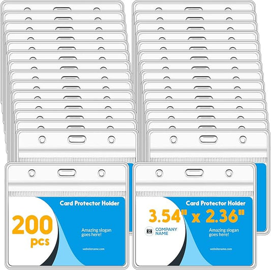 Marspark 200 Pieces Clear Plastic Horizontal Name Badge ID Card Holders with Waterproof Type Resealable Zip, 3.54 x 2.36 in, Transparent PVC Sleeve for Office Back to School Supplies