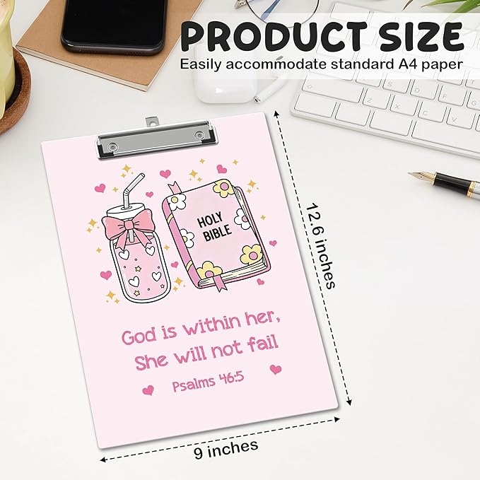 APIILVPQ Pink Clipboard, Bible Verse Clipboards with Low Profile Clip for Office School Use, Christian Wooden Clip Boards for Nurses Teachers Students - B04