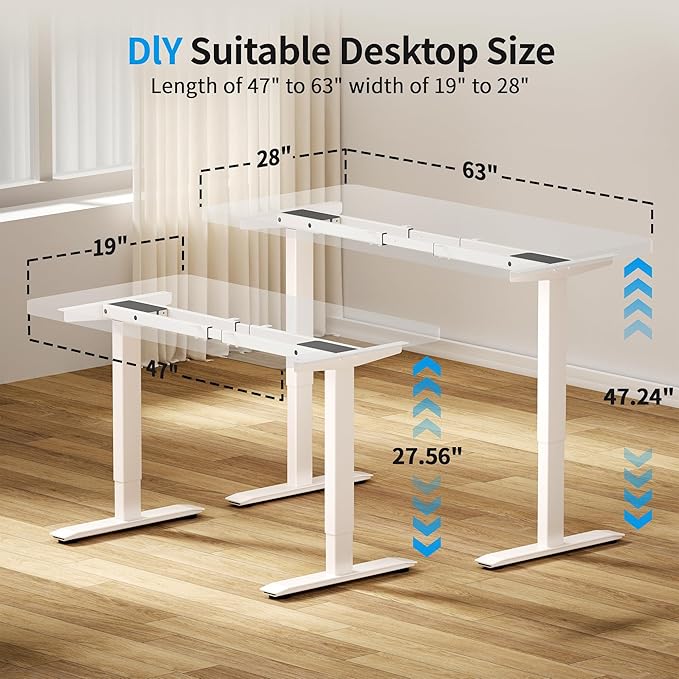 BIZUM Dual Motor Electric Standing Desk Frame with Memory Controller, Computer Memory Desk Adjustable Table Legs Up to 47.2" for Home Office, Reg White