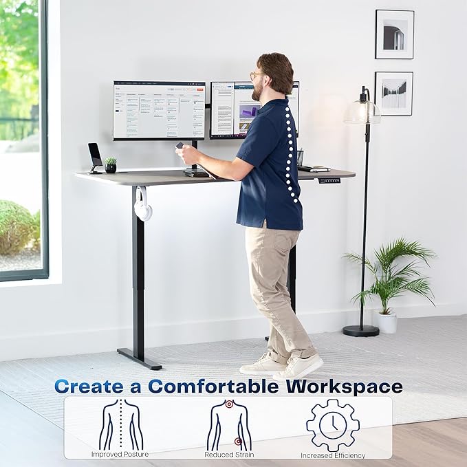 VIVO Electric 63 x 32 in Standing Desk, Memory Height Adjustment, 1B Series, Holds 220 lbs, Dark Gray Top Black Frame, DESK-KIT-1B1G