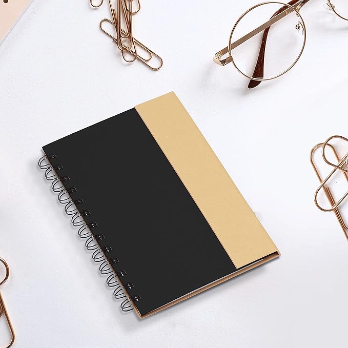 DISCOUNT PROMOS Eco Friendly Spiral Notebooks with Pens Set of 10, Bulk Pack - Perfect for School, Office, Home - Black