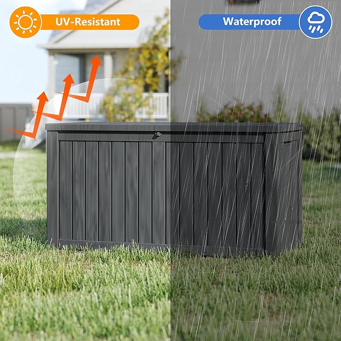 Yardgrace 200 Gallon Outdoor Storage Box Waterproof, Resin Deck Boxes with Lockable Lid & UV-Resistant for Patio, Pool, Garden Furniture Cushions & Accessories, Black