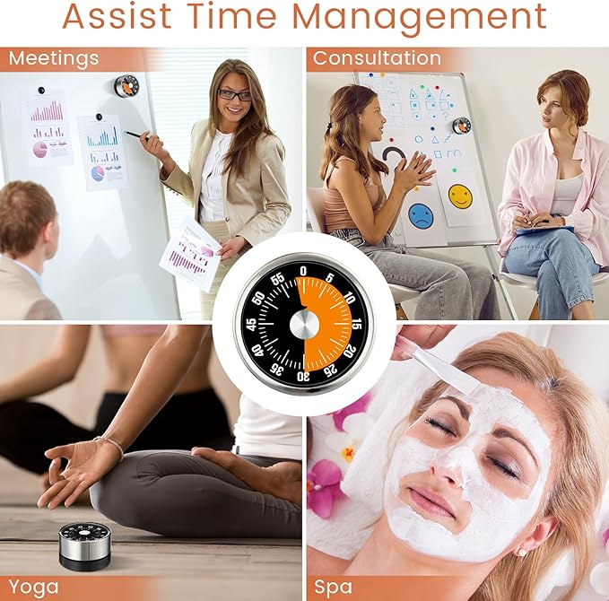 6 Pcs 60 Minute Visual Kitchen Timer Small Classroom Timers with Loud Alarm Stainless Steel Mechanical Timers for Classroom Desk Teaching Chef Countdown Egg Baking Office Cooking(Black)