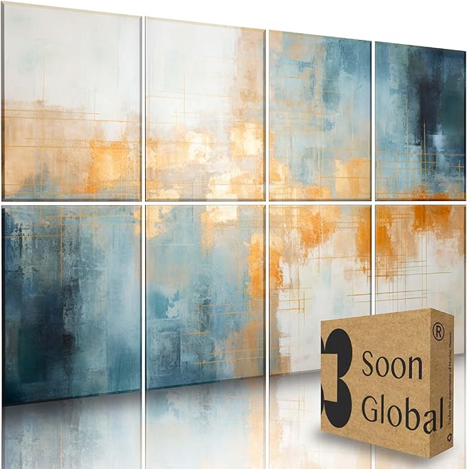 Soon Global 8-Pack Acoustical Wall Panels, 48 X 32 Inches Art Acoustic Panels, Decorative Acoustic Panels, Acoustic Wall Panels, Sound Absorbing Wall Art, Teal Aura
