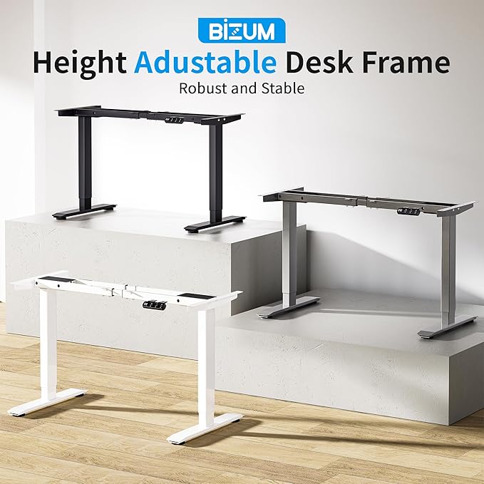 BIZUM Dual Motor Electric Standing Desk Frame with Memory Controller, Computer Memory Desk Adjustable Table Legs Up to 47.2" for Home and Office, Metallic Silver