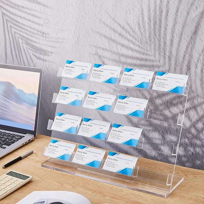 Dunzoom Business Card Holder for Desk 16 Slots Clear Gift Card Display Acrylic Business Holder Display Stand Multiple Organizer for Office Meeting Exhibition Home