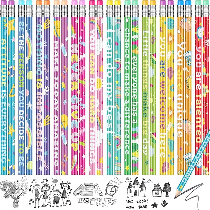 60 Pcs Motivational Pencils Bulk, Rainbow Inspirational School Pencils for Classroom, Cute Pencil with Encourage Positive Sayings, Back to School Supplies for Kids Student Teacher Classroom Reward