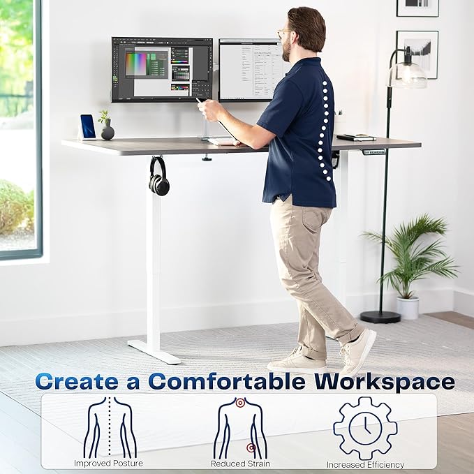 VIVO Electric 71 x 36 in Standing Desk, Memory Height Adjustment, 1B Series, Holds 220 lbs, Dark Gray Top White Frame, DESK-KIT-1W7G-36