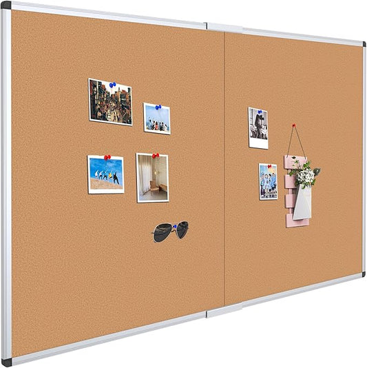 VIZ-PRO 72" x 48" Large Cork Bulletin Board, Foldable & Wall-Mounted Notice Pin Board with Silver Aluminum Frame, for School Home Office - 6' x 4' Corkboard