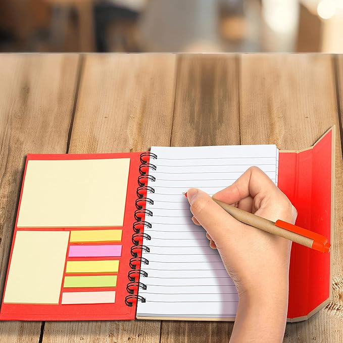 DISCOUNT PROMOS Eco Friendly Spiral Notebooks with Pens Set of 10, Bulk Pack - Perfect for School, Office, Home - Red