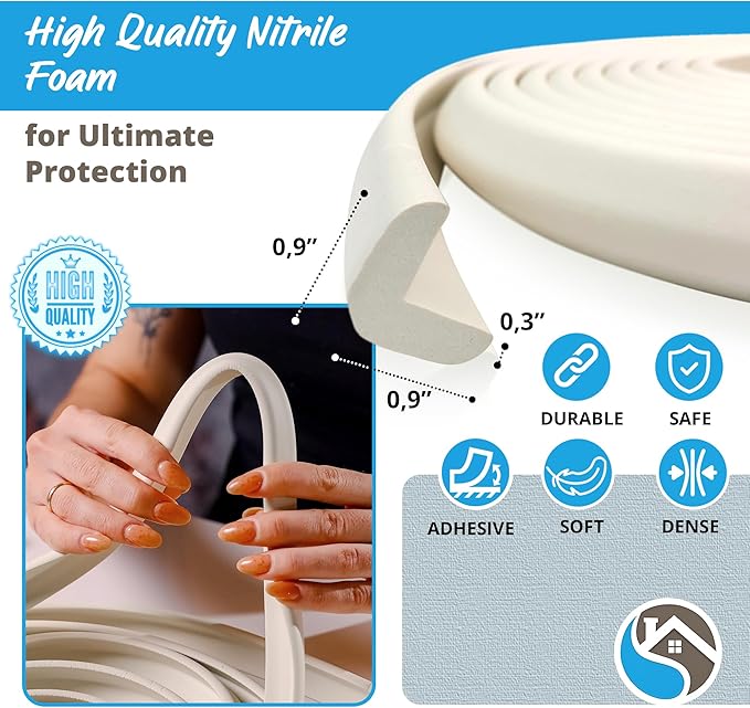 Premium 12ft Edge Protector for Baby, Odorless & Waterproof Edge Protector with 3M Adhesive Tape, Non-Toxic to Baby Proof Corners and Edges, Wall Corner Protector & Desk Edge Cushion Beige