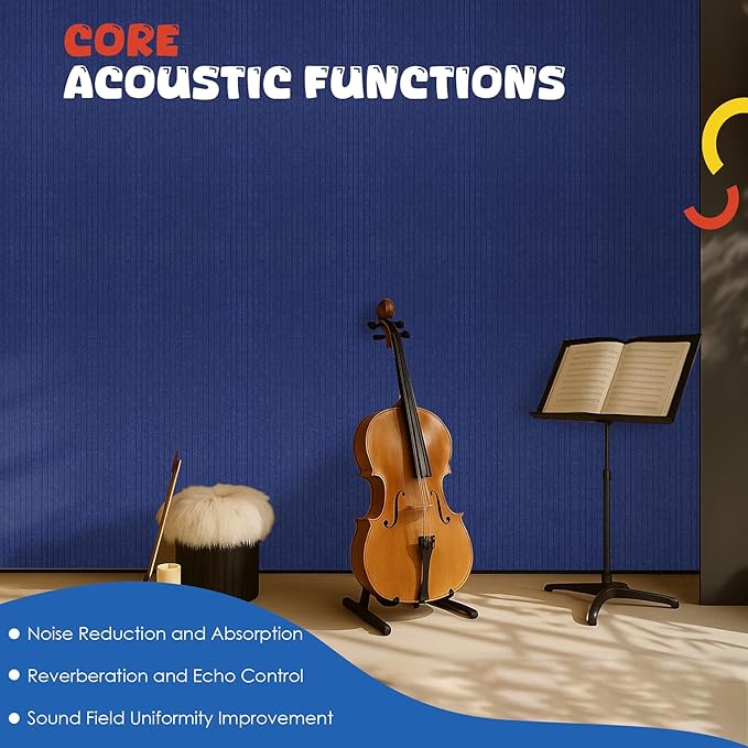 EVENRISING Acoustic Panels 5 Pack, Large Polyester Soundproof Panels 47.2x23.6x0.4 inch,Self-Adhesive Acoustic Treatment for Recording Studio & Office, Vertical, Navy Blue