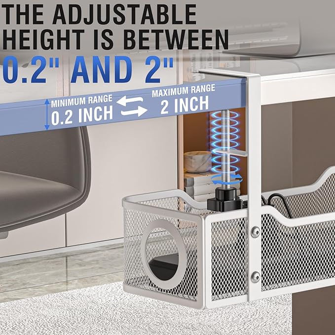 Under Desk Cable Management Tray, GZOKMOG Cord Management with Upgraded Clamp No Drill, Metal Cable Management Box for Home Office, Wire Management for Standing Desk, 2 Pack White, 13.38 inch