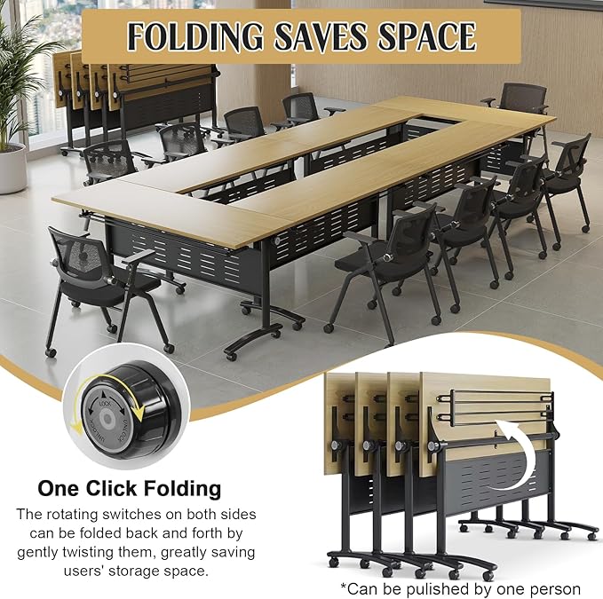 Conference Table,55.1''Folding Conference Room Table for 4-12 People,Mobile Flip Top MeetingTraining Table with Different Coulor and Styles for Offices, Classrooms,Meeting Room (6, 61''E)