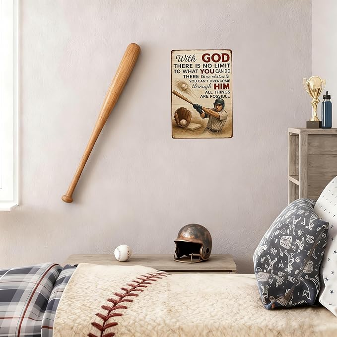 Vintage Christian Baseball Metal Sign – Inspirational Sports Wall Art for Boys Room, Gym, or Man Cave – Faith Gift for Baseball Players, Dads, and Believers* (Christian Baseball-01)