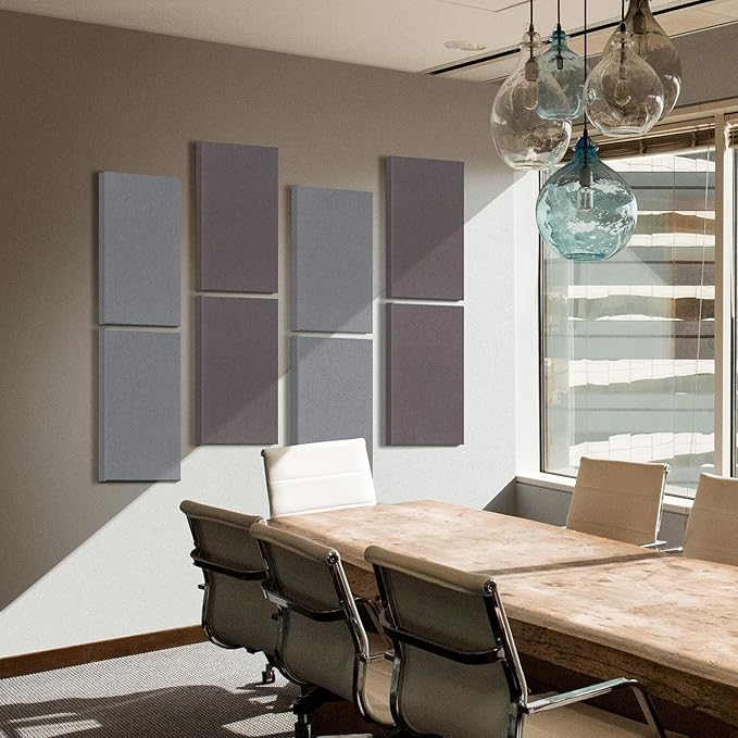 UMIACOUSTICS 4 PCS Acoustic Panels with Hanging Hardware, 2” Thick Fiberglass Sound Proof Panels for Studios, Office, Home Theater Ceiling or Wall- Light Grey