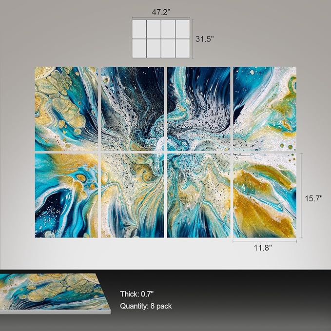 UMIACOUSTICS 8 Pcs 0.7Inch Thick Art Acoustic Panels, Total 47.2” x 31.5” Decorative Sound Absorbing Art Panels, Acoustical Wall Panels for Home, Office, Hotel, Lakeland Blue-Ripple