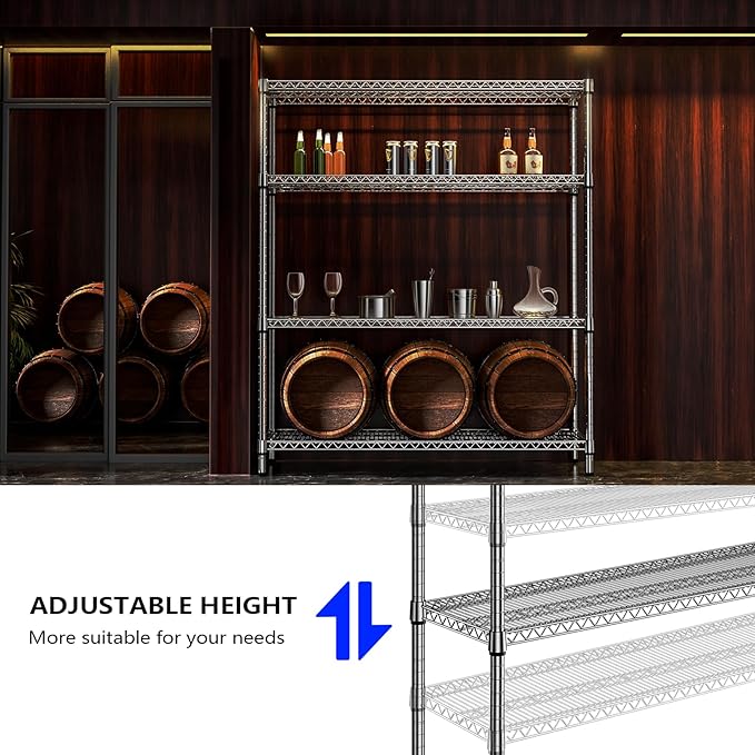 M MZG 1760 LBs 4 Tier Storage Rack Metal Wire Shelving Unit, Storage Standing Shelf Organizer for Laundry Bathroom Kitchen Pantry Garage Utility Room, Chrome 17.7" D x 59.1" W x 70.4" H