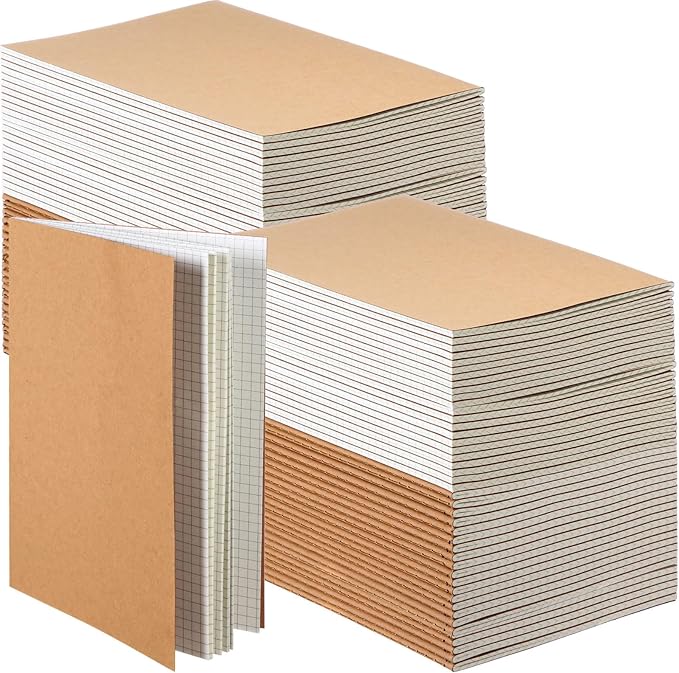 Mimorou 100 Pcs Journals Notebooks Bulk - Kraft Softcover A5 Small Notebooks 5.5 Inch x 8.3 Inch Notepads with 60 Page 30 Sheet for Writing Sketch Travel Office Supplies(Brown,Grid)