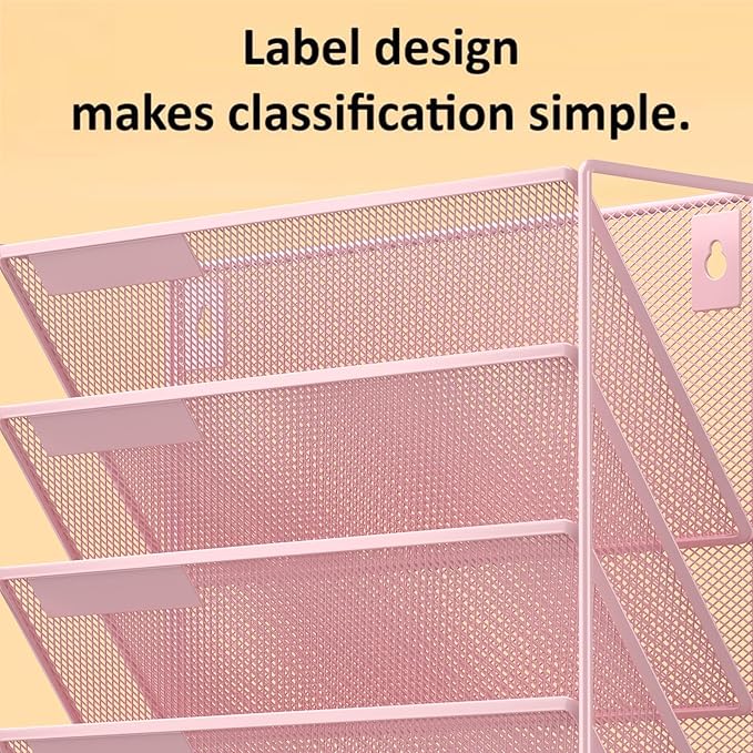 Kuntine.B 6-Tier Wall File Organizer Hanging File Organizer Cubicle Organizer Wall File Holder for Office Home (Pink, 6 Tier)