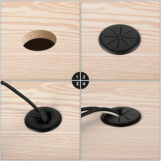 HYCC 2 Inch Desk Grommet Black, Desk Hole Cover for Cables, Flexible Cable Grommet - 5 Pack
