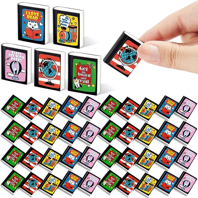 party greeting 100Pcs I Love to Read Pencil Erasers Fun Erasers Bulk for Kids Read Across America Prizes Drawing Sketching Supplies Reading Positive Reward Gift School Classroom Teacher Black