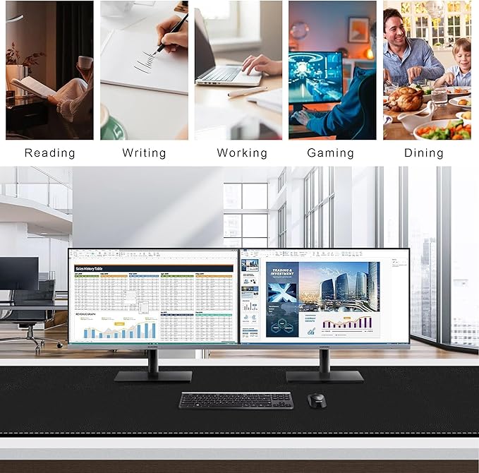 Mydours Extra-Long 67" x 24" Desk Mat, PU Leather Surface with Seamless Stitching, Wide Desk Blotter for Multiple Monitors, Durable Writing Pad and Gaming-Friendly Mouse Surface (Black)