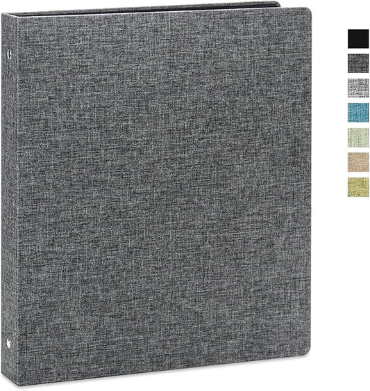 Vienrose 3 Ring Binder 1 Inch Round Rings with Linen Fabric Cover, Fits 8.5 x 11 Inch Paper, Durable Organizer for School, Office, Home, Recipes, Darkgrey