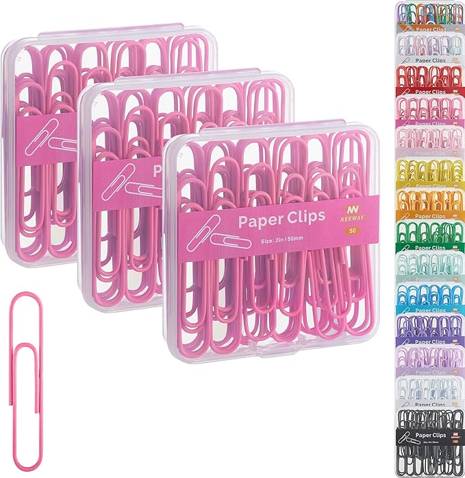NEEWAY Colorful Large Paper Clips, 2 Inch Jumbo Paper Clips, 150 Count, 3 Pack of 50 (Rose Pink)