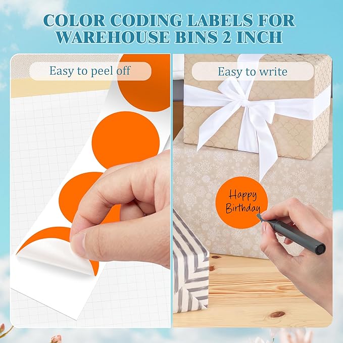 2 Inch Round Color Coding Labels (500 Count) - Orange Dot Stickers Circle Labels with Dispenser Box for Warehouse, Filing, Industrial, Office Organization