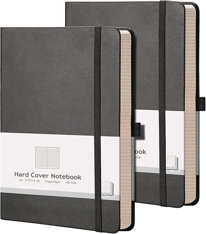 AHGXG Graph Paper Notebook 2 Pack - A5 Grid Paper Notebook/Journal Hardcover with 384 Pages, 120gsm Thick Graph Paper, Grid Paper for Math & Science Students 5.75'' × 8.38''